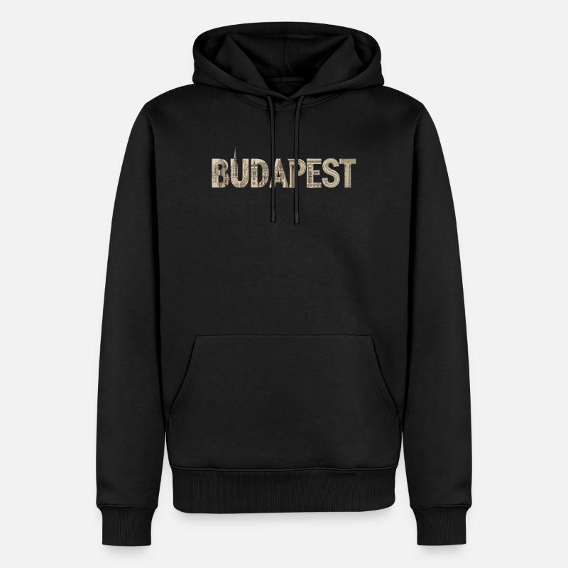 BUDAPEST – Conception typographique architecturale - Sweat à capuche Premium bio Homme - noir