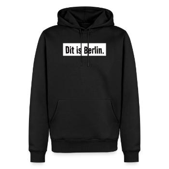 Ici Berlin. Urbain. Ville. Capital. Verdict - Sweat à capuche Premium bio Homme - noir - Devant - Nico (187cm)