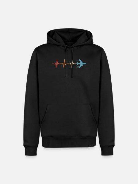 Flugzeug Herzschlag Pilot Luftfahrt Flieger - Männer Premium Bio Hoodie - Schwarz