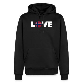 Norvège - Amour - Norge - Liebe - Norwegen - Sweat à capuche Premium bio Homme - noir - Devant - Nico (187cm)