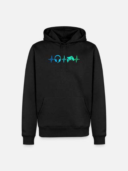 Gamer Heartbeat Gaming Controller Gamepad Headset - Men’s Premium Organic Hoodie - black