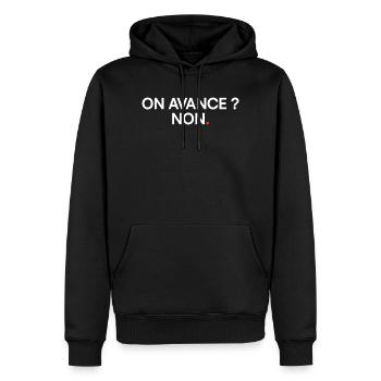 On avance non humour réunion bureau - Sweat à capuche Premium bio Homme - noir - Devant - Nico (187cm)