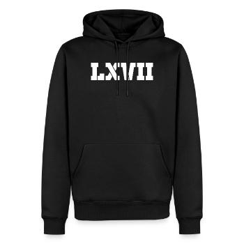 67 - Soixante-sept Numéro 67 Roman LXVII Mème Six Se - Sweat à capuche Premium bio Homme - noir - Devant - Nico (187cm)