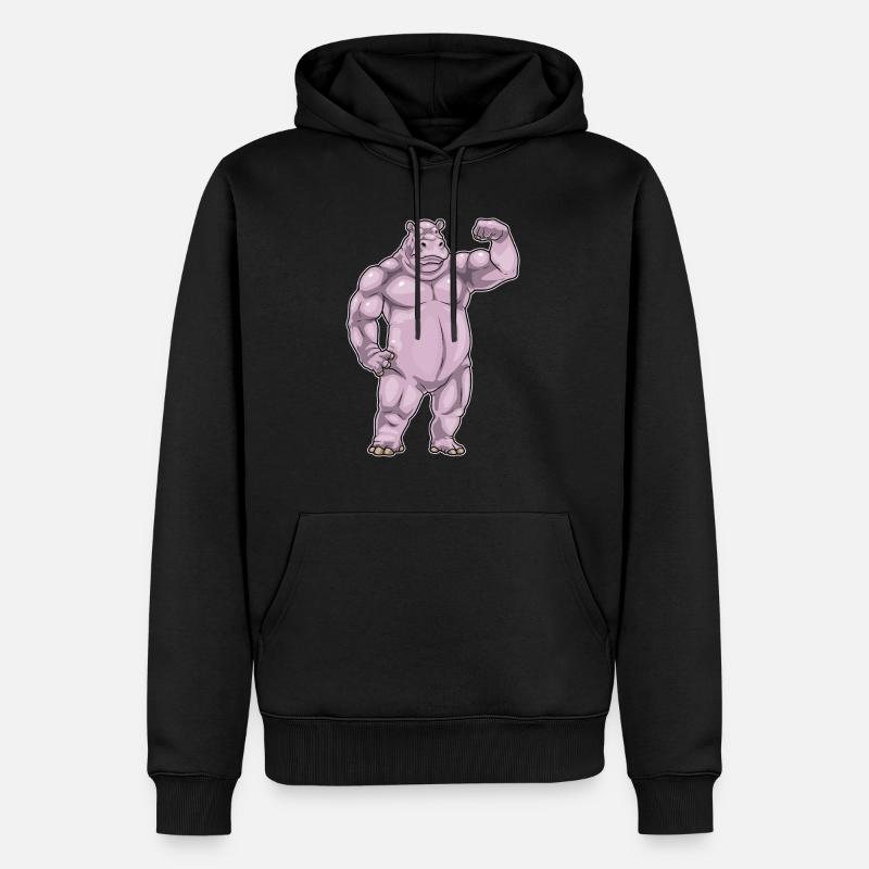 Hippopotame Bodybuilder Musculation - Sweat à capuche Premium bio Homme - noir