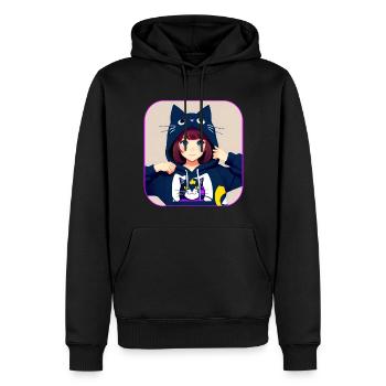 Cute Anime Manga Girl with Cat Hoodie - Men’s Premium Organic Hoodie - black - Front - Nico (187cm)
