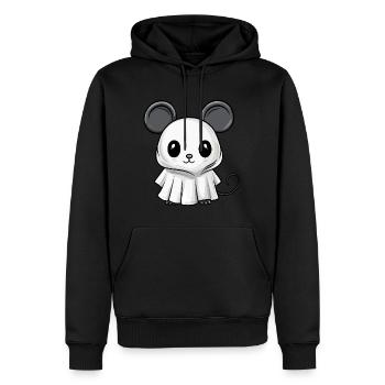 Souris Halloween Bande Dessinée Fantôme - Sweat à capuche Premium bio Homme - noir - Devant - Nico (187cm)