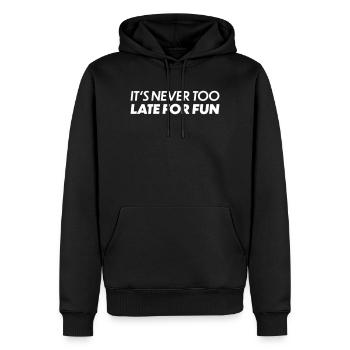 Il n’est jamais trop tard pour s’amuser - Sweat à capuche Premium bio Homme - noir - Devant - Nico (187cm)
