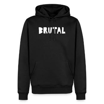Brutal Distressed Bold Logo-Design - Männer Premium Bio Hoodie - Schwarz - Vorne - Nico (187cm)