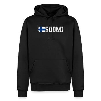 Typographie du drapeau de la Croix de Suomi - Sweat à capuche Premium bio Homme - noir - Devant - Nico (187cm)