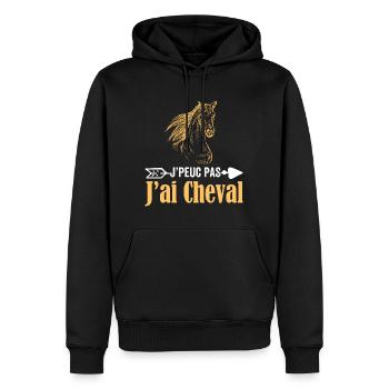 heval Humour Équitation Chevaux | J'ai Cheval - Sweat à capuche Premium bio Homme - noir - Devant - Nico (187cm)