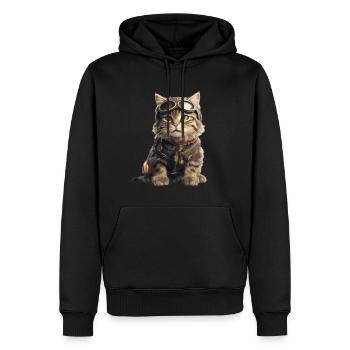 Katze Retro Pilo - Männer Premium Bio Hoodie - Schwarz - Vorne - Nico (187cm)