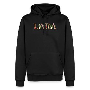 Art du nom LARA avec des fleurs brodées - Sweat à capuche Premium bio Homme - noir - Devant - Nico (187cm)