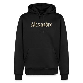 Lettres Alexandre Gothic Imprimé vintage - Sweat à capuche Premium bio Homme - noir - Devant - Nico (187cm)