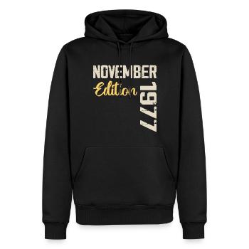 Né en novembre 1977 - Edition 1977 - Sweat à capuche Premium bio Homme - noir - Devant - Nico (187cm)