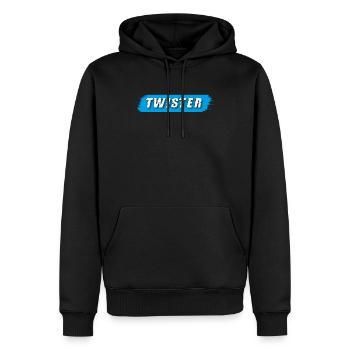 Twister Schriftzug blau - Männer Premium Bio Hoodie - Schwarz - Vorne - Nico (187cm)