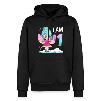 1er anniversaire fée fille 1 an kawaii - Sweat à capuche Premium bio Homme - noir - Devant - Nico (187cm)