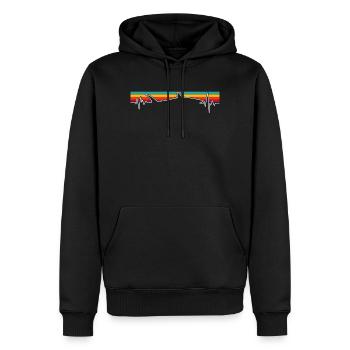 Retro Sunset Wolf Pulse - Men’s Premium Organic Hoodie - black - Front - Nico (187cm)