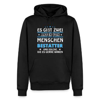 Cadeau de croque-mort - Deux types de... Concevoir - Sweat à capuche Premium bio Homme - noir - Devant - Nico (187cm)