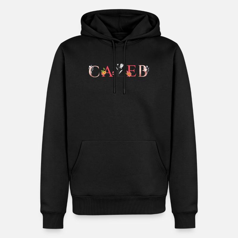 CALEB Namenskunst mit gestickten Blumen - Männer Premium Bio Hoodie - Schwarz