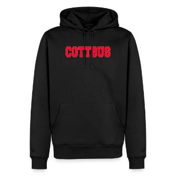 Cottbus Lettrage Rouge Jaune - Sweat à capuche Premium bio Homme - noir - Devant - Nico (187cm)