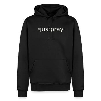NEW --- #JustPray:  For Everyone! - Men’s Premium Organic Hoodie - black - Front - Nico (187cm)