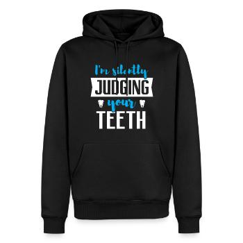 Ich beurteile still deine Zähne - Funny Dentist - Männer Premium Bio Hoodie - Schwarz - Vorne - Nico (187cm)