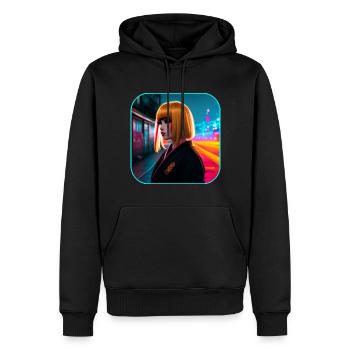 Geisha Girl Cyberpunk moderne - Sweat à capuche Premium bio Homme - noir - Devant - Nico (187cm)