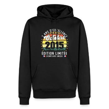 7 Ans Anniversaire Vintage Né en Octobre 2015 - Sweat à capuche Premium bio Homme - noir - Devant - Nico (187cm)