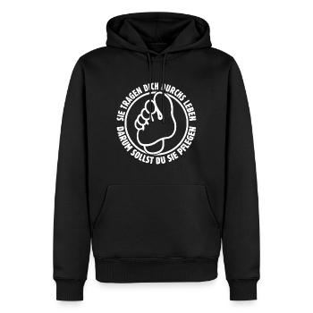 Sie tragen dich durchs Leben - Füße - Spruch - Männer Premium Bio Hoodie - Schwarz - Vorne - Nico (187cm)