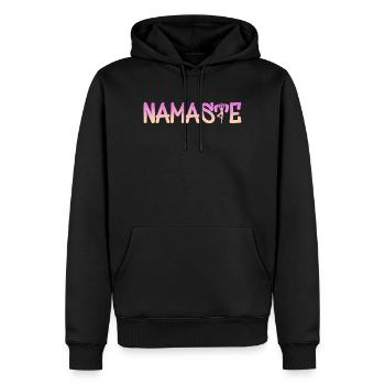 Namaste Gradient Schrift – Yoga Muster - Männer Premium Bio Hoodie - Schwarz - Vorne - Nico (187cm)