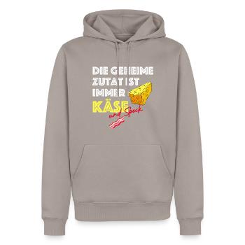 Die Geheime Zutat ist immer Käse | lustige Sprüche - Männer Premium Bio Hoodie - Taupe - Vorne - Nico (187cm)
