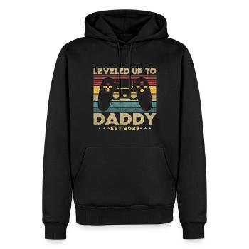 Promu papa en 2025 - Sweat à capuche Premium bio Homme - noir - Devant - Nico (187cm)