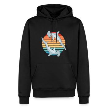 Hammerhai Retro Sonnenuntergang - Männer Premium Bio Hoodie - Schwarz - Vorne - Nico (187cm)