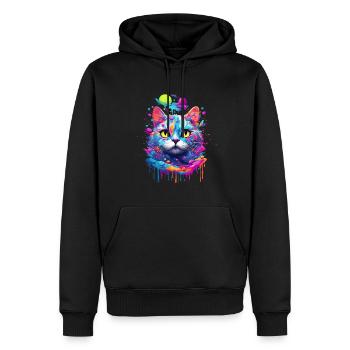 Chat Pop Art - Sweat à capuche Premium bio Homme - noir - Devant - Nico (187cm)