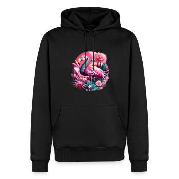 Faune géométrique, flamant rose, géo sauvage - Sweat à capuche Premium bio Homme - noir - Devant - Nico (187cm)