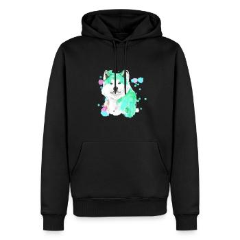 husky, chien, peinture, aquarelle, bleu - Sweat à capuche Premium bio Homme - noir - Devant - Nico (187cm)