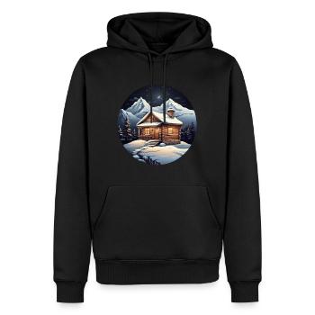 Chalet enneigé - Sweat à capuche Premium bio Homme - noir - Devant - Nico (187cm)