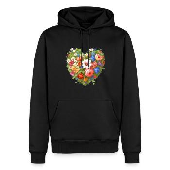 flower heart, flowers, floral, flower, retro, vintage - Men’s Premium Organic Hoodie - black - Front - Nico (187cm)