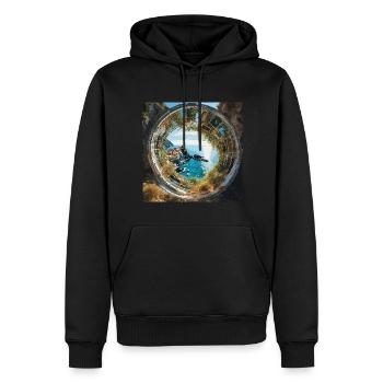 portofino, landschaft,kreis, ring,gold,aquarell - Männer Premium Bio Hoodie - Schwarz - Vorne - Nico (187cm)