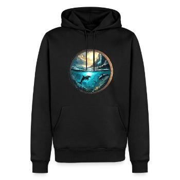delfin,gold,wasser,meer,kreis,episch,spiegelung - Männer Premium Bio Hoodie - Schwarz - Vorne - Nico (187cm)