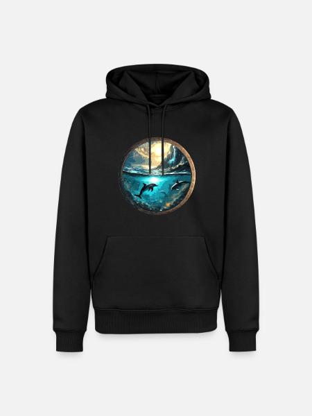 Dolphin,Gold,Water,Sea,Circle,Epic,Reflection - Men’s Premium Organic Hoodie - black
