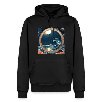 Delfine,Anime stil, welle,nacht,kreis,gold,malerei - Männer Premium Bio Hoodie - Schwarz - Vorne - Nico (187cm)