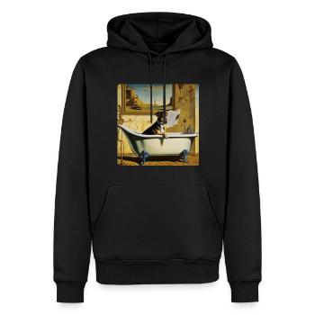 Hund, der im Badezimmer Zeitung liest ,retro look - Männer Premium Bio Hoodie - Schwarz - Vorne - Nico (187cm)