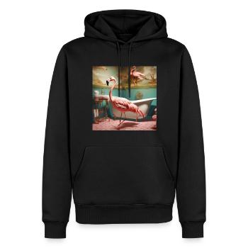 Flamant rose, rétro, flamant rose dans la salle de bain, vintage - Sweat à capuche Premium bio Homme - noir - Devant - Nico (187cm)