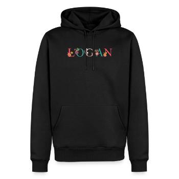 LOGAN Namenskunst mit gestickten Blumen - Männer Premium Bio Hoodie - Schwarz - Vorne - Nico (187cm)