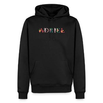 ADRIEL Art du nom avec des fleurs brodées - Sweat à capuche Premium bio Homme - noir - Devant - Nico (187cm)