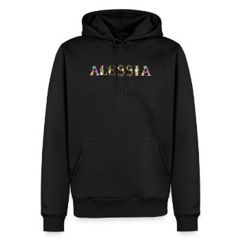 Le nom d’ALESSIA est fleuri - Sweat à capuche Premium bio Homme - noir - Devant - Nico (187cm)