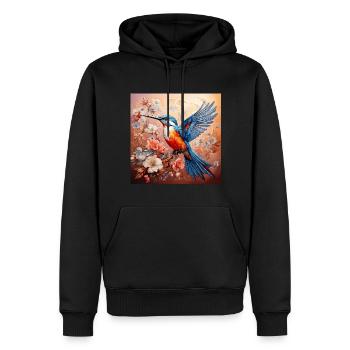 Martin-pêcheur, colibri, hibiscus, fleurs, pastel, peinture - Sweat à capuche Premium bio Homme - noir - Devant - Nico (187cm)