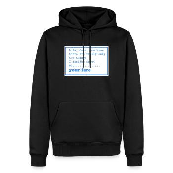 Lola - Men’s Premium Organic Hoodie - black - Front - Nico (187cm)