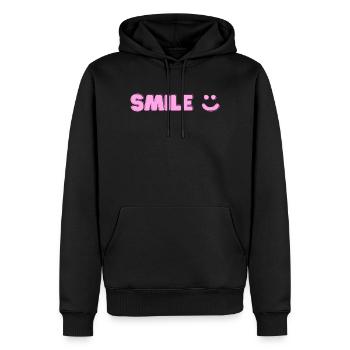 Imprimé sourire - Sweat à capuche Premium bio Homme - noir - Devant - Nico (187cm)